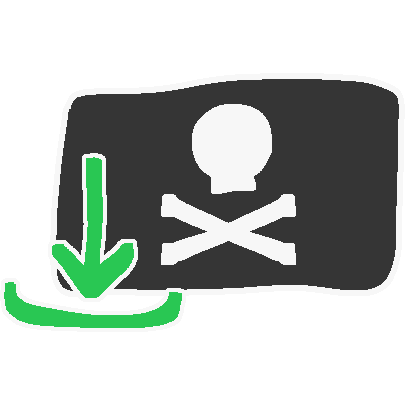 a pirate flag with a download symbol overlayed on top of it in the corner